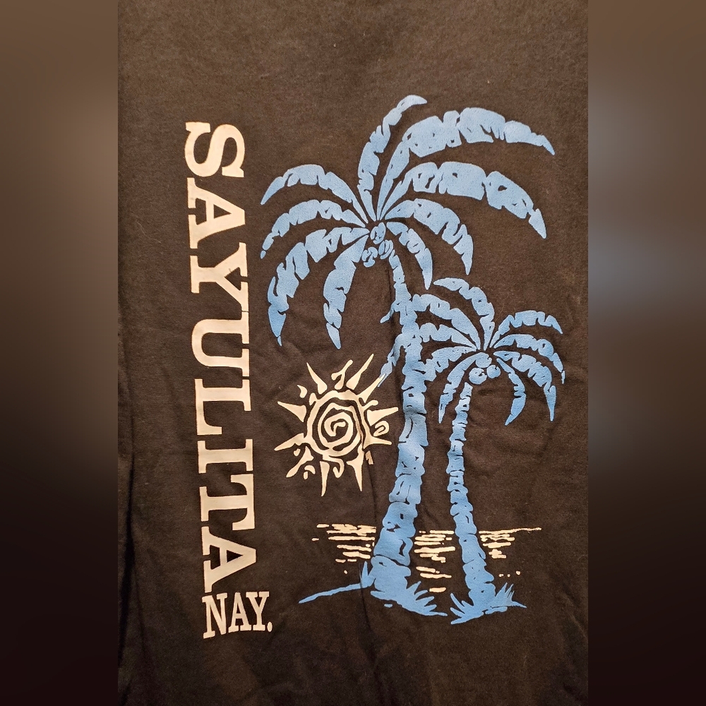 Yazbek Black Long Sleeve Tee with Blue Palm Sayulita Nay Design Collectible SzXL - Picture 6 of 7